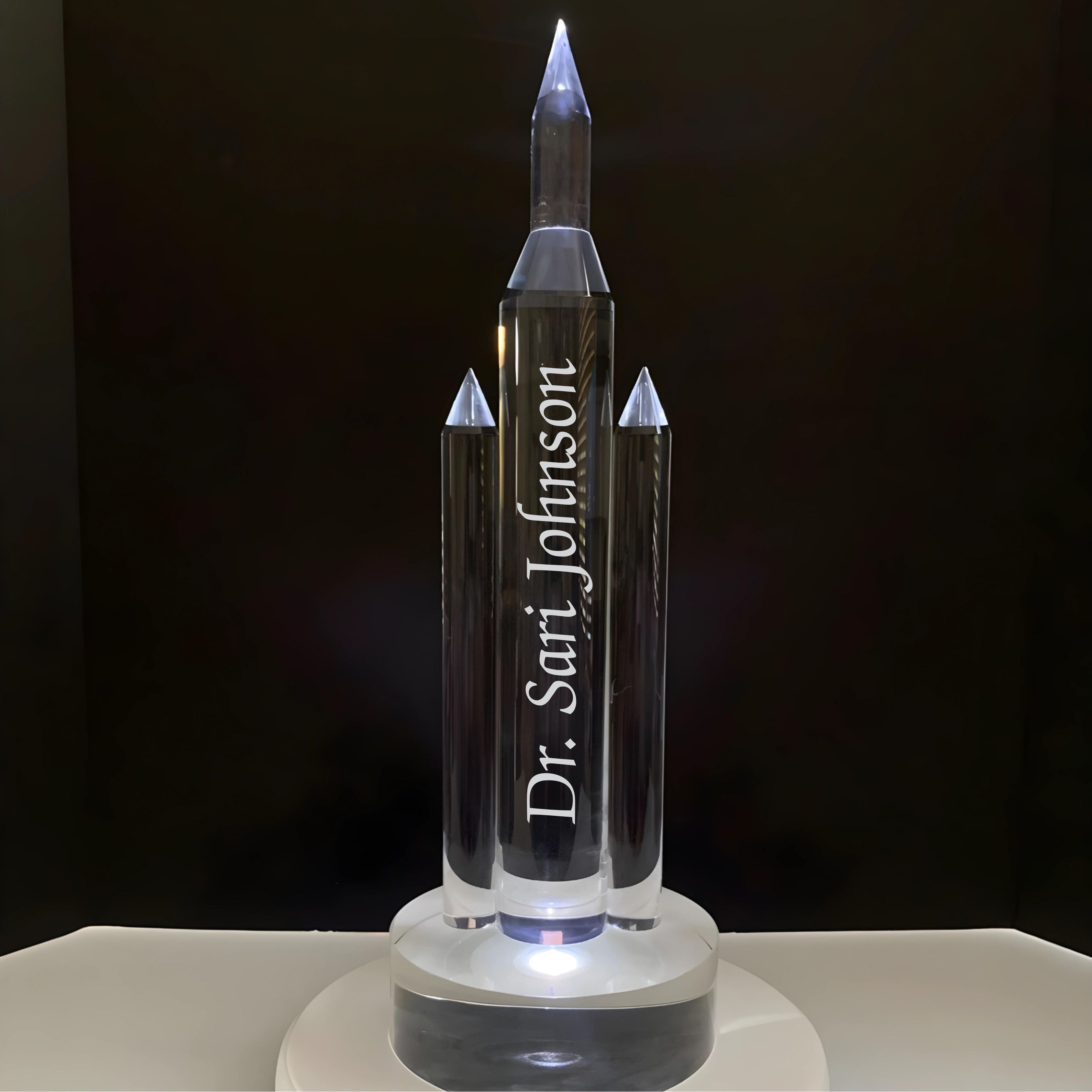 Engraved 18 inch Large Crystal Rocket Award